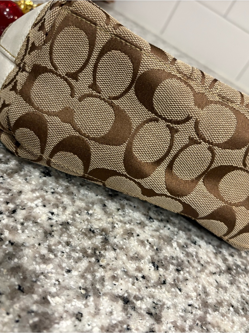 Coach Mini Shoulder Bag in Khaki, Cream with Red Charm - Picture 11 of 13